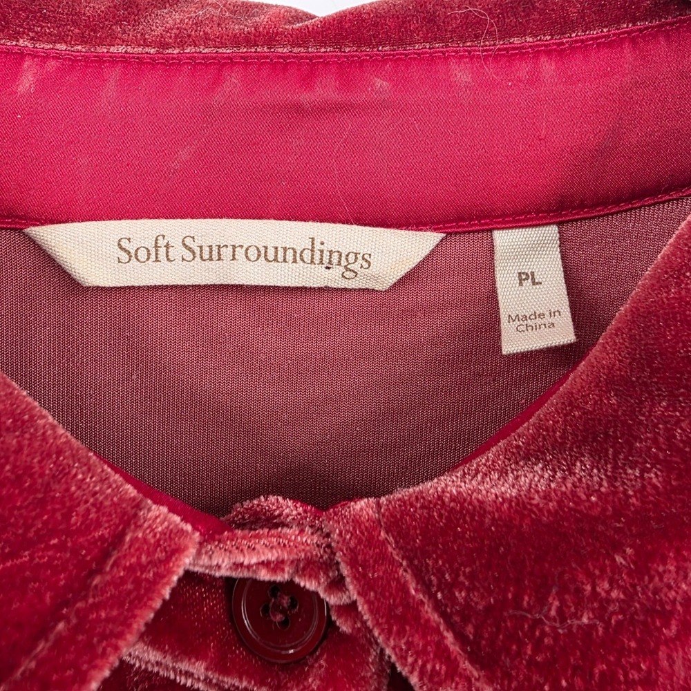 SOFT SURROUNDINGS VELVET BOYFRIEND TUNIC SHIRT WOMENS PETITE LARGE RED BUTTON UP - Picture 9 of 14